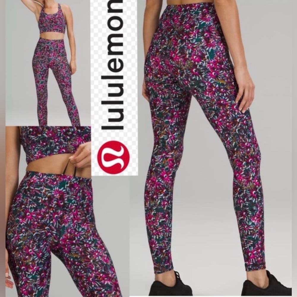 Lululemon Base Pace High Rise Tight Legging Size 8 Floral Electric 2 pocket